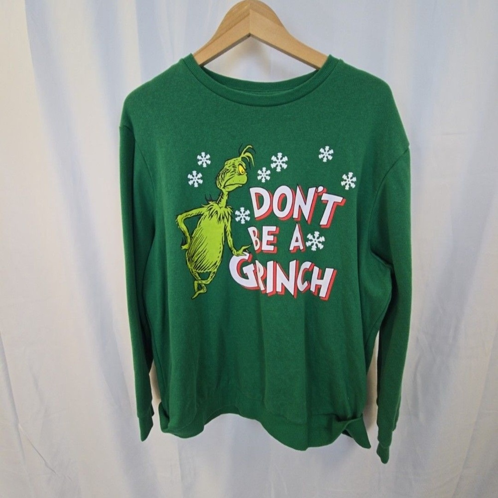 The Grinch Sweatshirt Mens XL Green Don't Be A Grinch Graphic Fleece Christmas